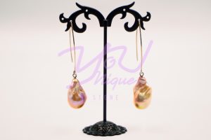 Baroque Golden Pearl Dangling Earrings